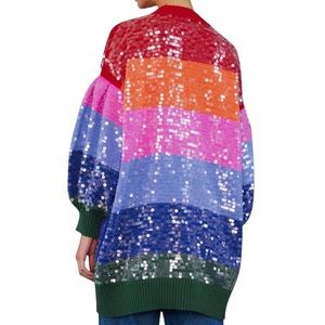 Farm Rio Rainbow Stripes Sequined Cardigan Sweater small grepsa.cl